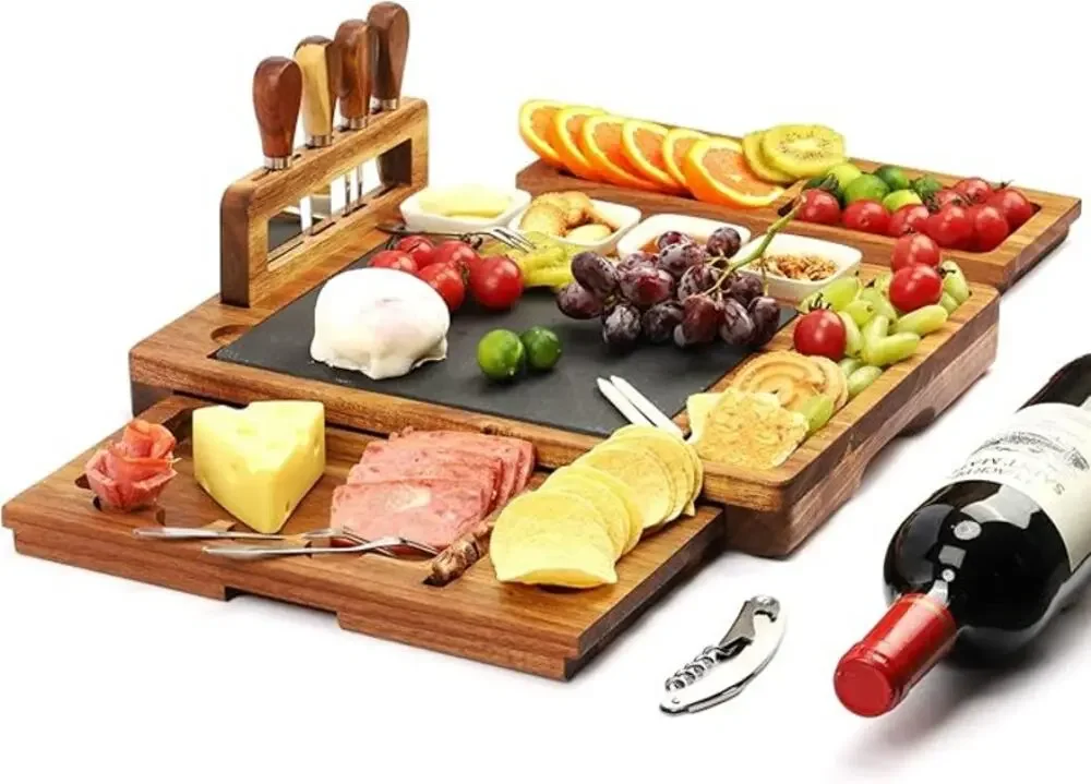 Premium Large Cheese Charcuterie Board, Tray Set with dipping bowls and utensils